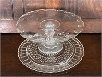 Vintage Scalloped Edge Glass Cake Plate and Stand