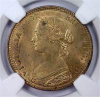 GREAT BRITAIN: 1860 Half Penny BB NGC MS63 RD
