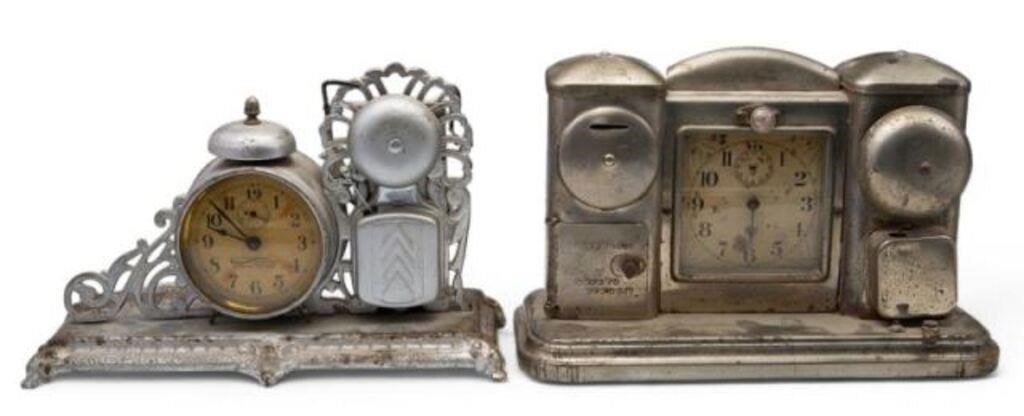 Pair of Silver Color Darche Antique Alarm Clocks.