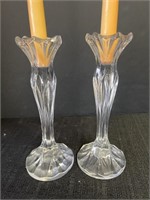 Pair 9in crystal candlestick holders