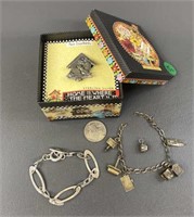 Group sterling silver jewelry - charm bracelet w/