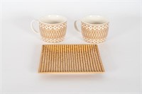 Vintage Bamboo Style Platter & Soup Mugs