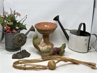 Outdoor decor lot gnome 2 watering cans,