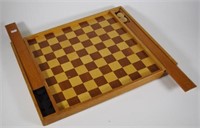 Vintage wooden draughts board & pieces