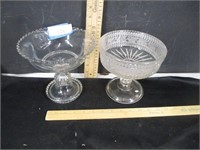 2- Early clear glass footed compote