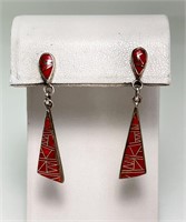 Vintage Sterling Native Coral Dangle Earrings 8 Gr