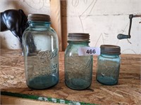 (3) Blue Ball Jars w/ Zinc Lids