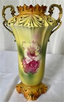 RS Prussia 9" Double Rose Porcelain Vase