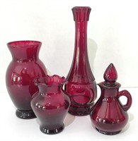Ruby Glass Pieces, Tallest Vase 9"
