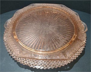 Pink Depression Glass Cake Stands, Largest 1'