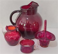 Ruby Glass Pieces, Pitcher (cracked) 8"