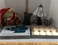 Mini lamp, ceramic bear, wax candles and more