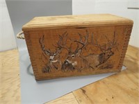 Deer Wooden Ammo Box w/ Misc Contents