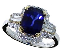14kt Gold 3.88 ct Oval Sapphire & Diamond Ring