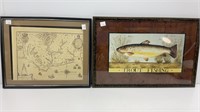 Framed Virginia map print, 17x21, and Trout