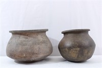 Pair Primitive Indigenous Clay Pottery Jars