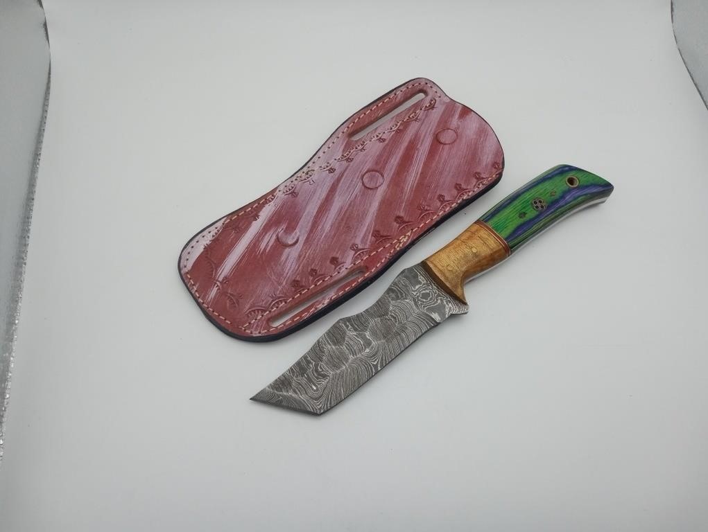 Hand Forged Damascus Steel Knife & Sheath