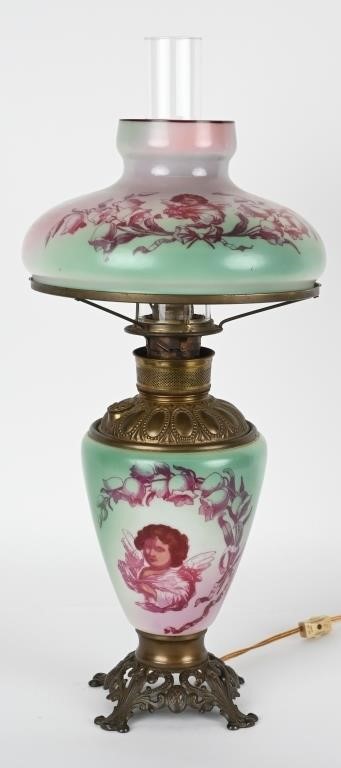 VINTAGE OIL LAMP w/ CHERUB