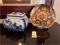Decorative Plate on Stand & Large Blue & White