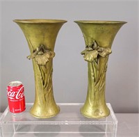 Pair of Art Nouveau Brass Vases