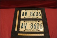1970 Maryland Car License Plates
