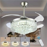 42 Crystal Ceiling Fan with Light 3 Color 3 Speed