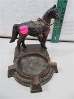 Vintage Cast Metal Horse Ashtray 6" x 5&1/4" x