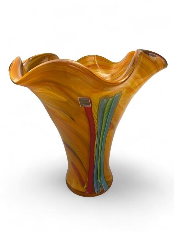 Massive Art Glass Vase Veyye Artisanal ruffled