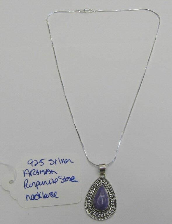 925 Silver Artisan Purpurite Stone Necklace