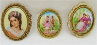 3 Handpainted Portrait Pins Including Limoges