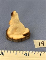 1 1/2" carved fossilized ivory wolf howling at the