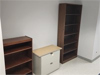 2 Shelves and 1 file cabinet seen in pictures