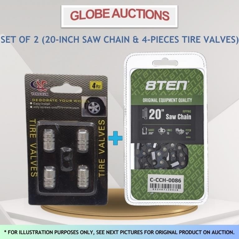 SET OF 2 (20-INCH SAW CHAIN & 4-PCS TIRE VALVES)