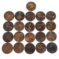 Collection - 21 Queen Victoria Half Penny Coins -