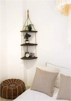 IGUOHAO Hanging Corner Shelf 3 Tier Jute Rope Wood