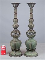 Pair Japanese Bronze Candlestick Holders
