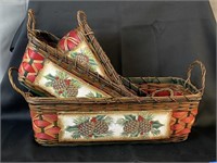 3 Pinecone & Holly Motif Baskets