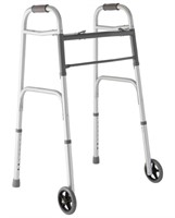 $70 - Medline Two-Button Folding Walker with Wheel