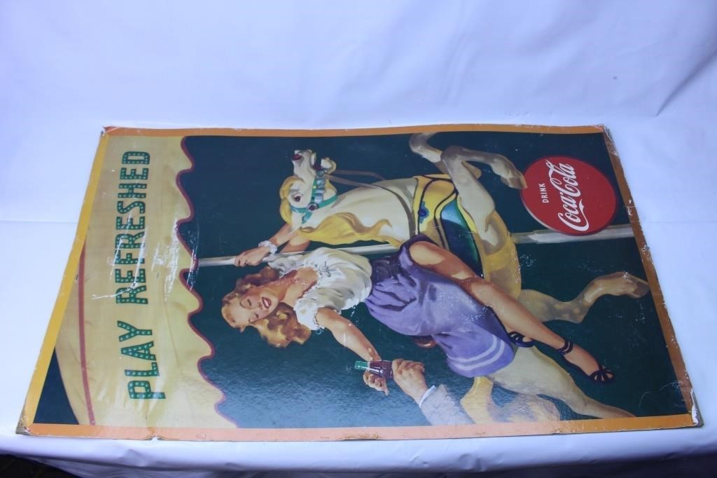 38x23 Cardboard Coca Cola Sign Live And Online Auctions On 