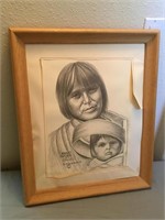 Dan Kusianovich Navajo Mother & Child Drawing