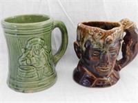 Rockingham brown drip toby mug - green stoneware