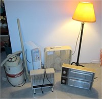 Lot, floor lamp, fan, 3 electric heaters