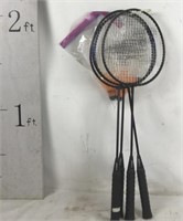 Four Badminton Rackets and Shuttlecocks