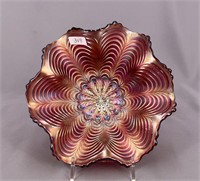 Peacock Tail 7" ruffled bowl - red