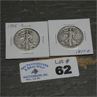 (2) Silver Walking Liberty Half Dollars