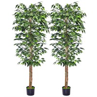 HAIHONG 2Packs 6FT Artificial Ficus Trees with Rea