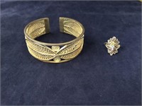 Sterling Silver Filigree Cuff & Gemstone Ring