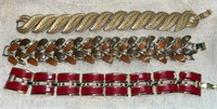 (3) Vtg Bracelets:  Crown Trifari Leaf, Brown