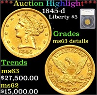 ***Auction Highlight*** 1845-d Gold Liberty Half E