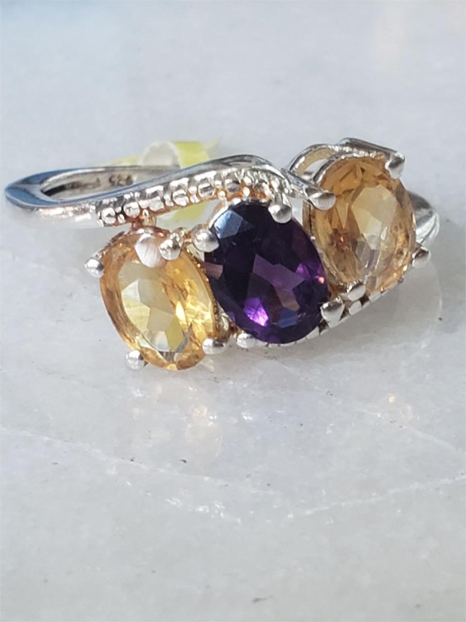 New Sterling Silver Citrine & Amethyst Ring Sz 8